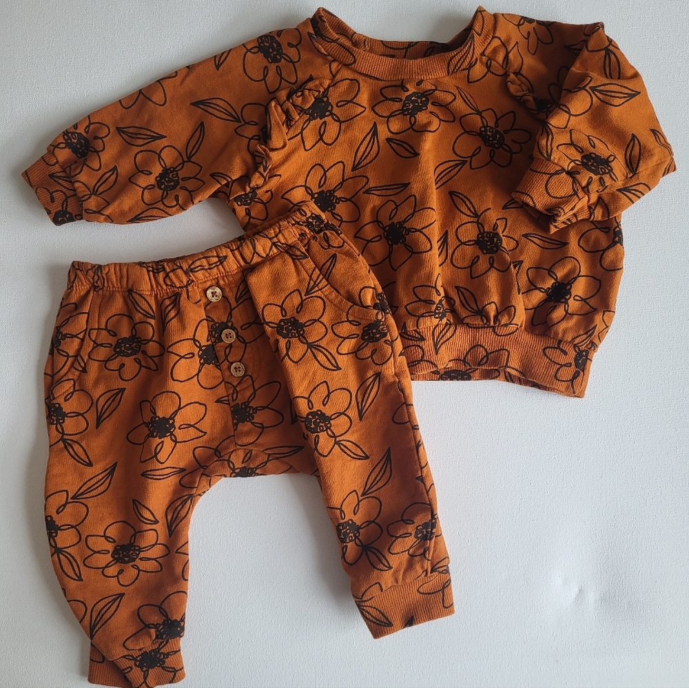Jessica Simpson 6-9m Floral Baby Knit Set In Rust